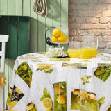 Sommer og Sitroner – Rund voksduk med sitroner på grå plankebunn