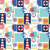 Sommer ved Havet – hvit voksduk med maritime motiver