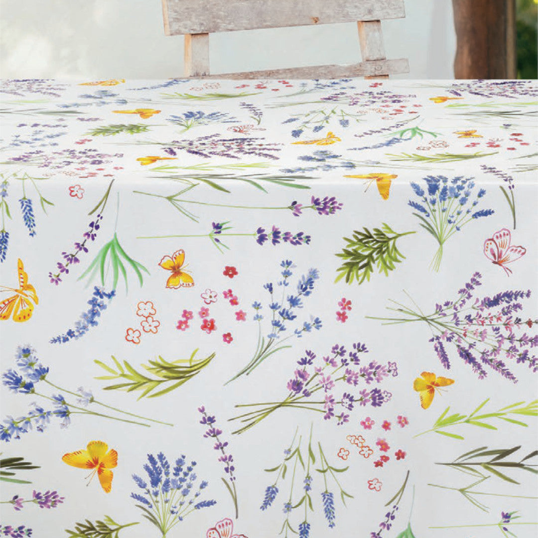 Sommer og Nektar – voksduk med fargerike blomster og sommerfugler