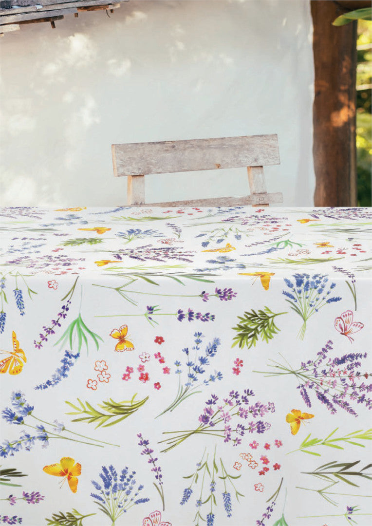 Sommer og Nektar – voksduk med fargerike blomster og sommerfugler