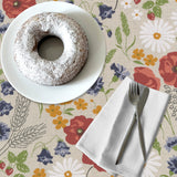 Sommereng – Akrylduk i hørlook med vakre blomster, detaljer