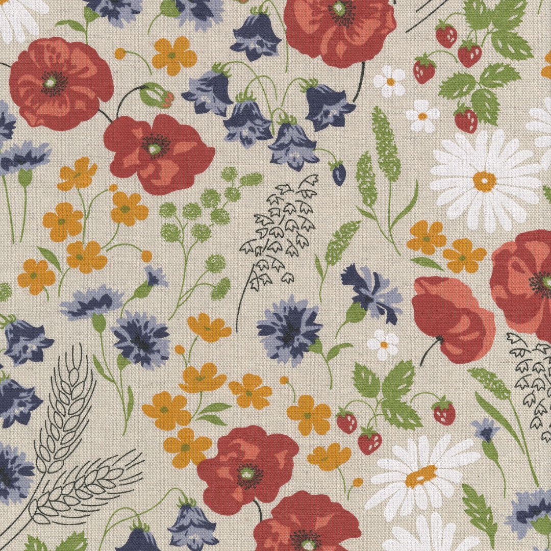 Sommereng – Akrylduk i hørlook med vakre blomster