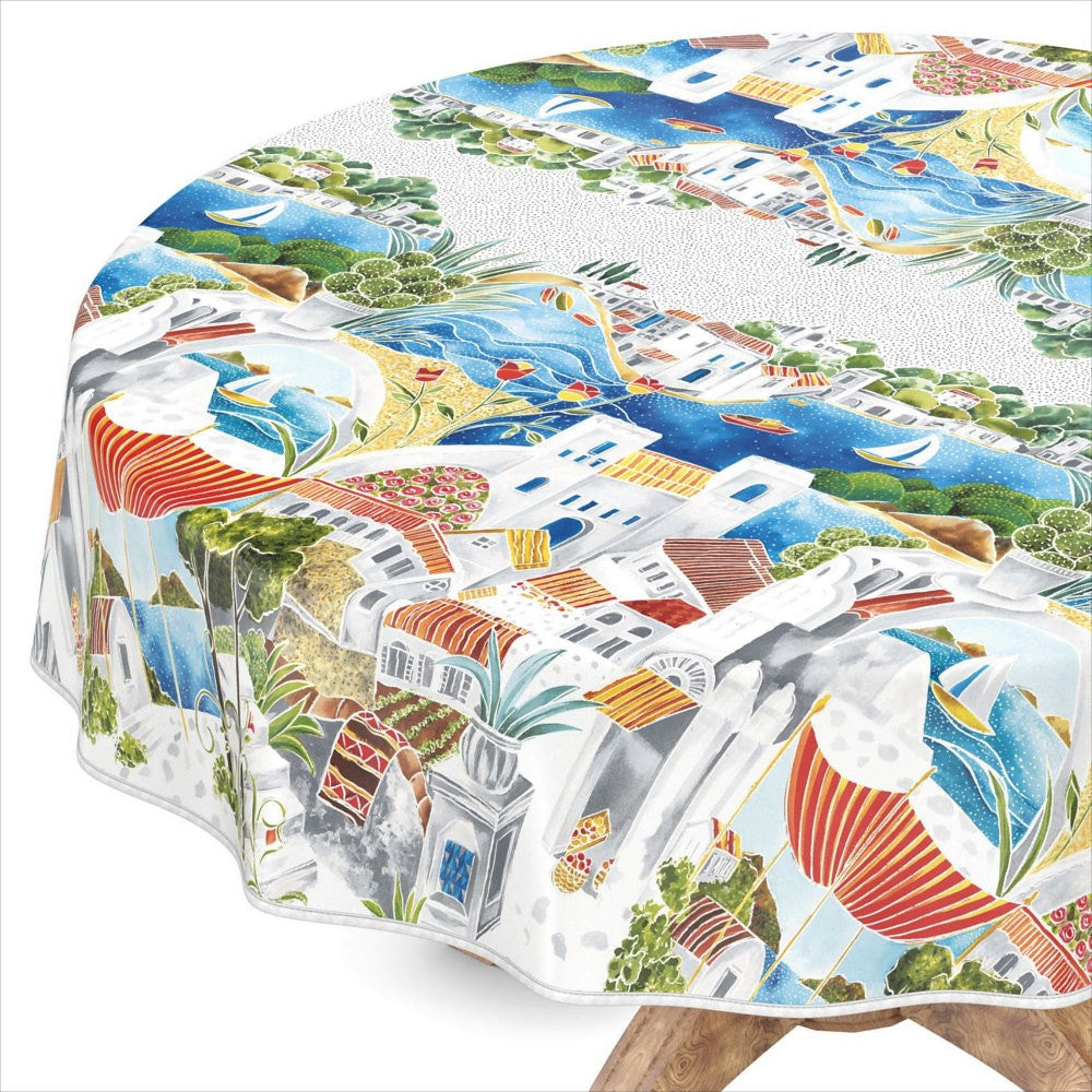 Ferie – Rund voksduk med herlig feriestemning