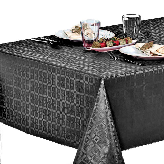 Sort Damasksort - Voksduk med preget damaskmønster