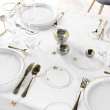 Borddekking med Star 150 x 300 cm, hvit juleduk med gulltrykk
