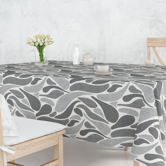 Stengrå Bølge – voksduk med bølgende mønster i grå nyanser