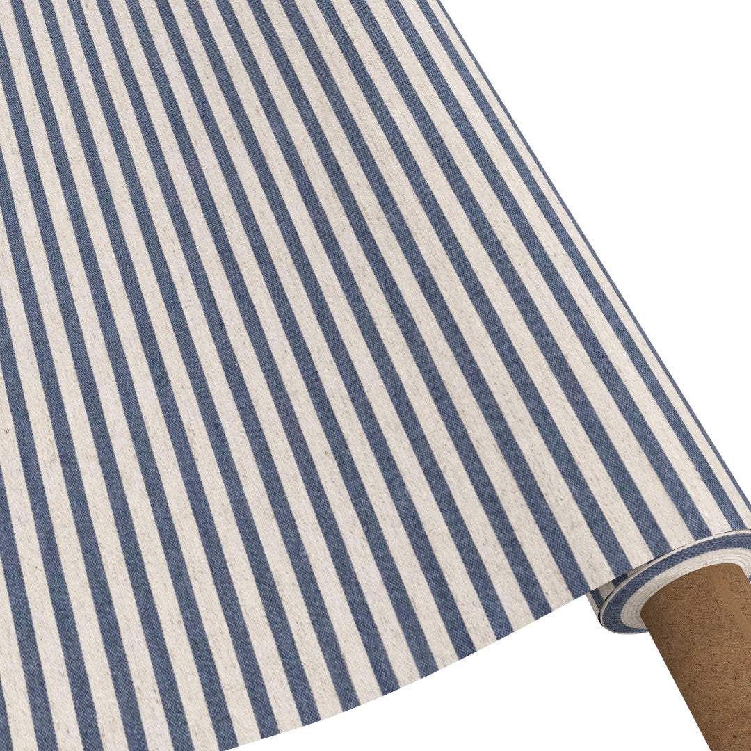 Striber På Tvers Blå – Akrylduk i linlook med striper og antiskli