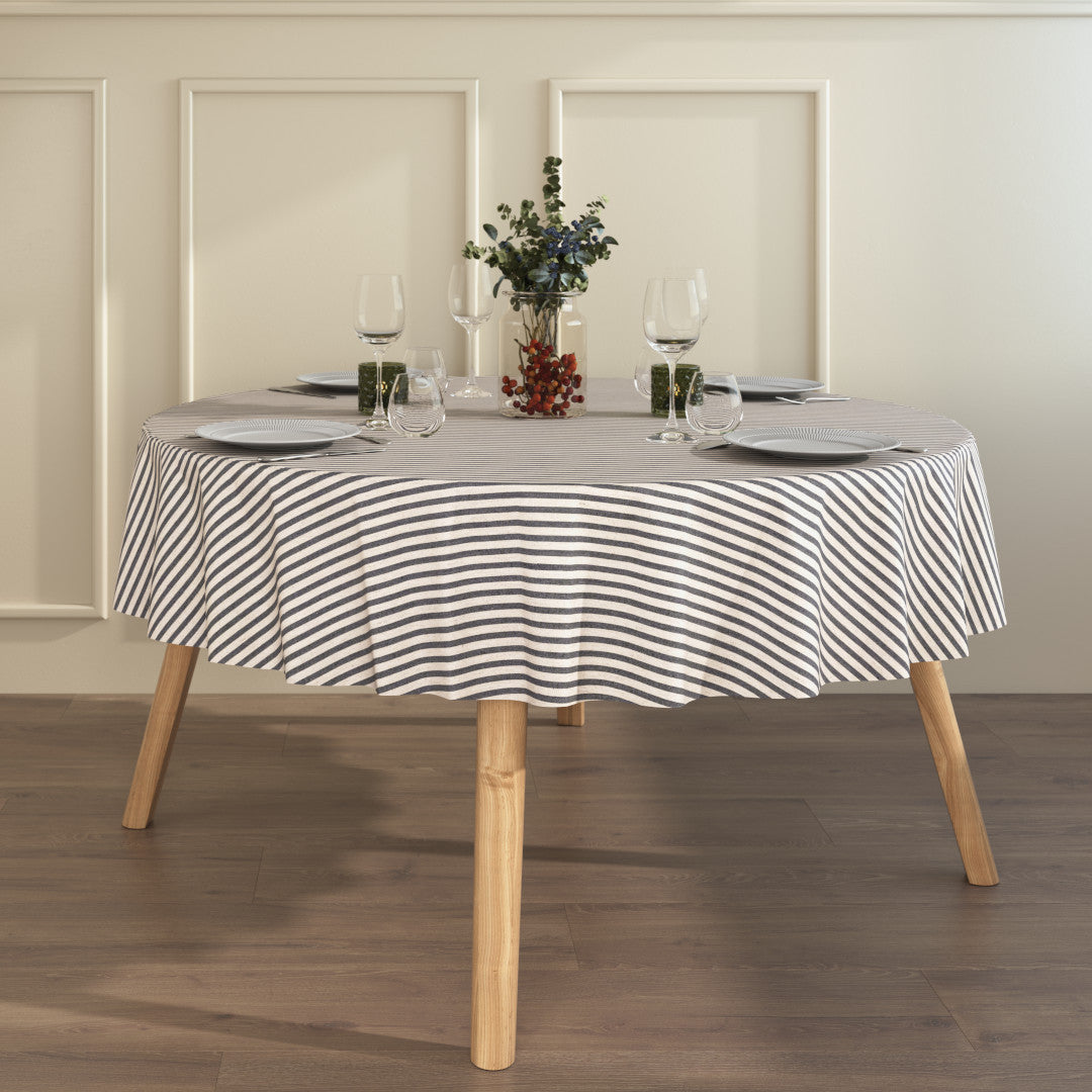 Striber På Tvers Grå – Akrylduk i linlook med striper og antiskli