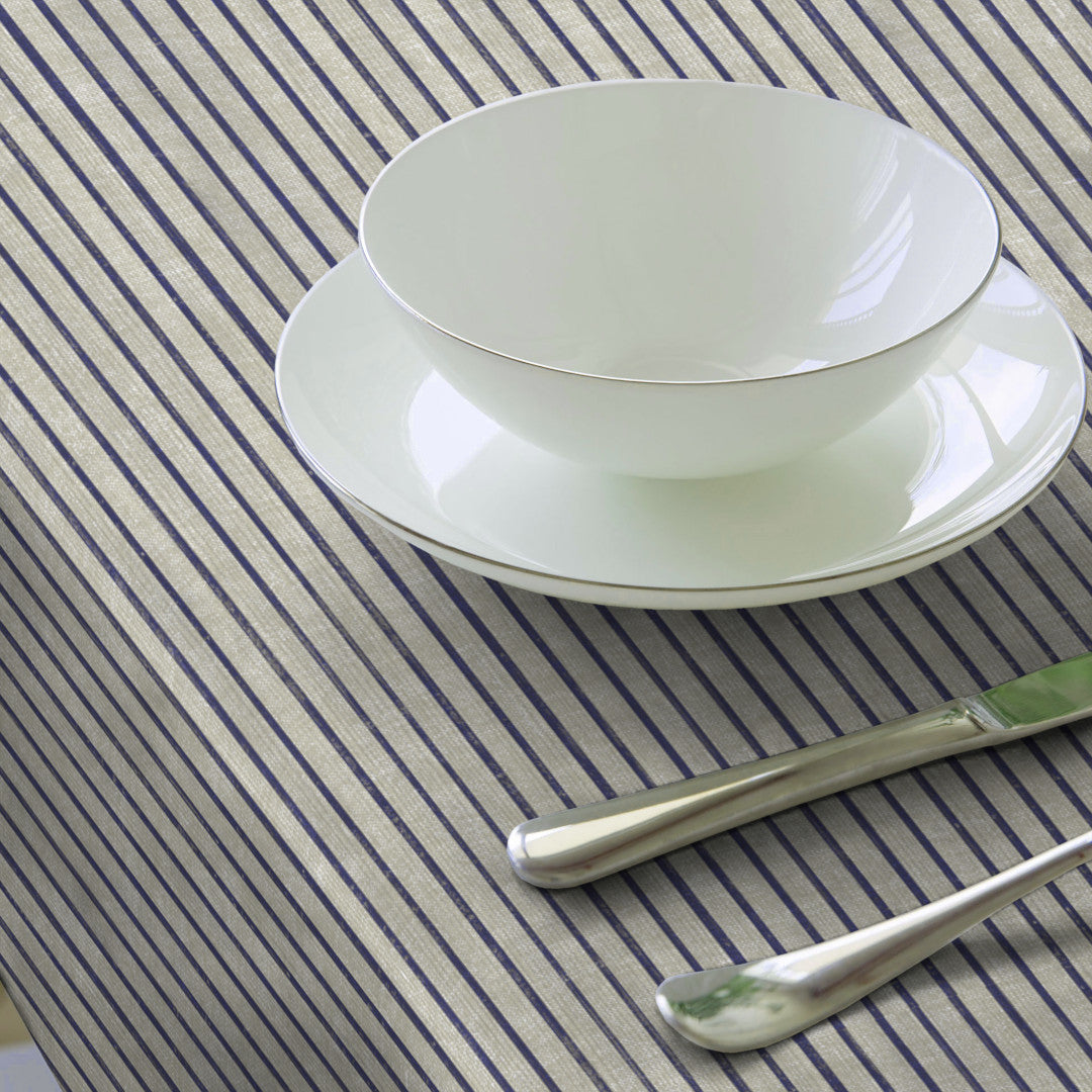 Sunna Blue - Voksduk med striper og hørlook