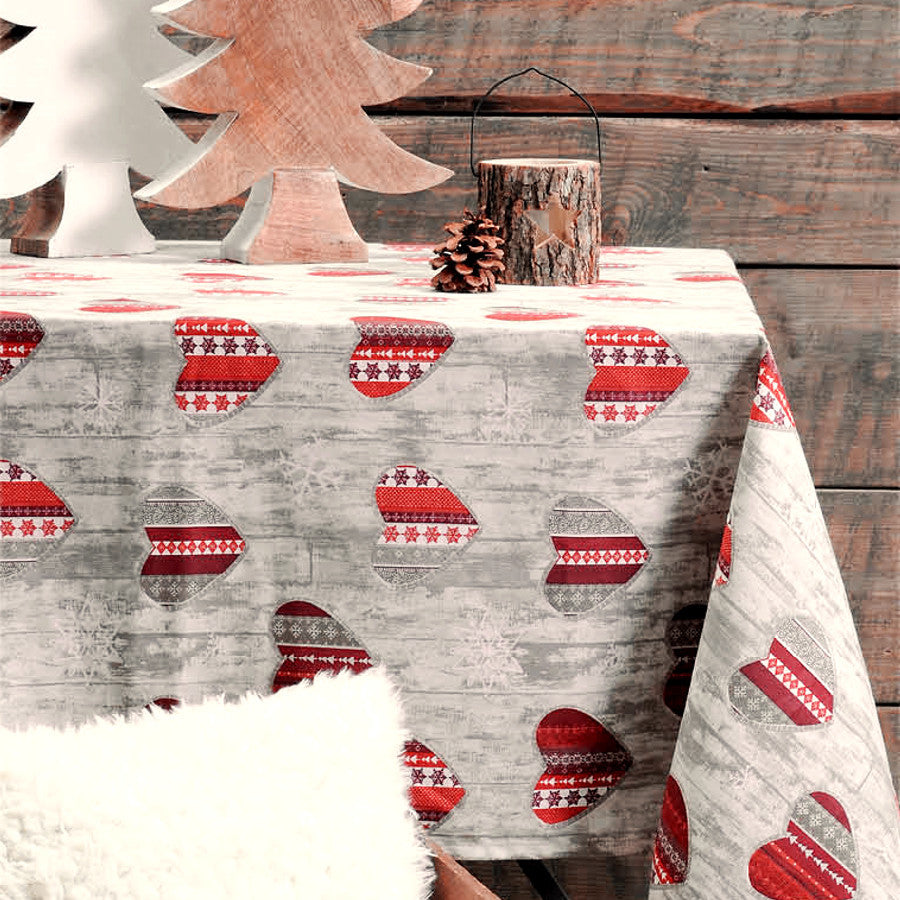 Taninges juleduk ecru rød, akrylduk med flekkavvisende behandling, 155 cm bred