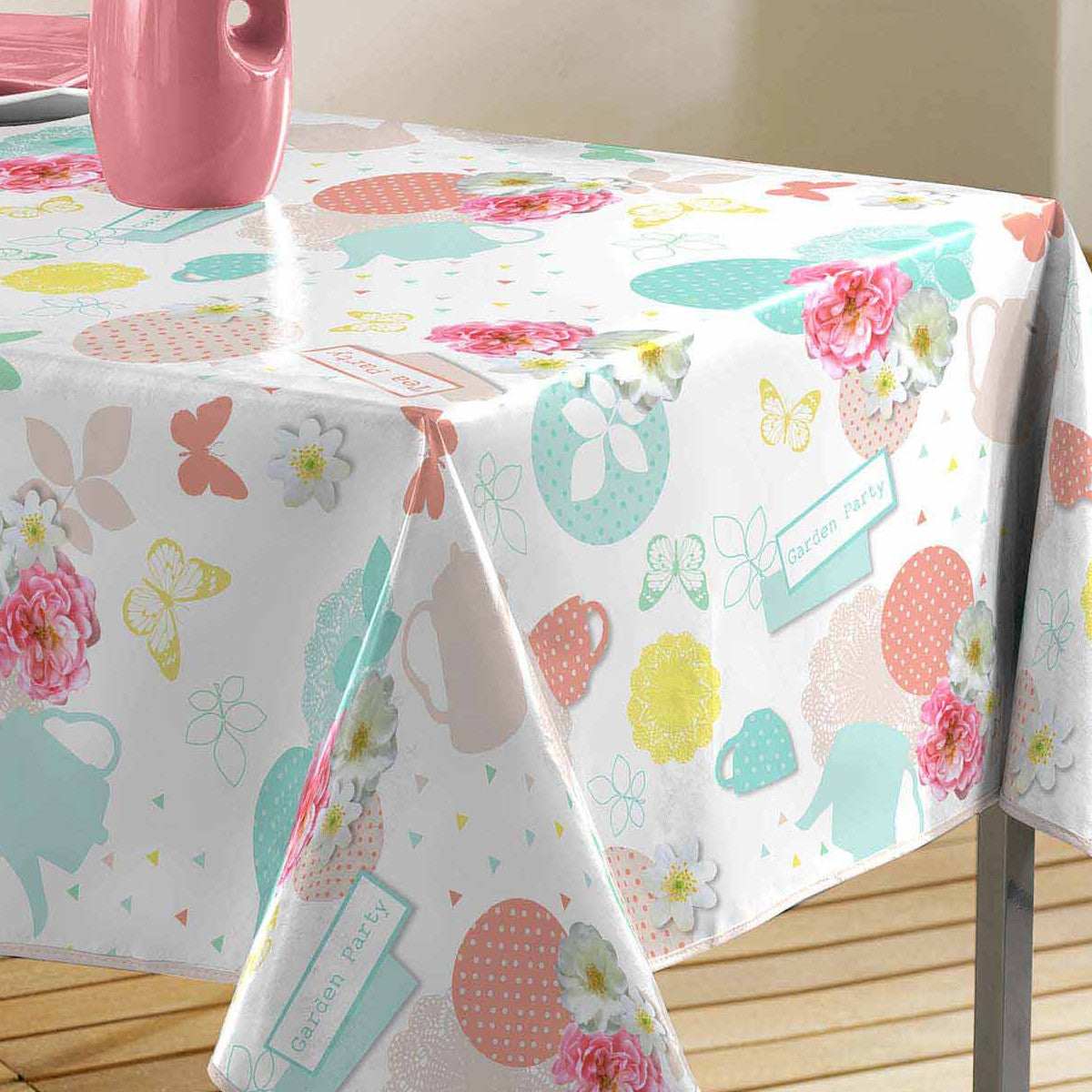 Tea Party – voksduk med tekanne-motiv, 140 x 240 cm