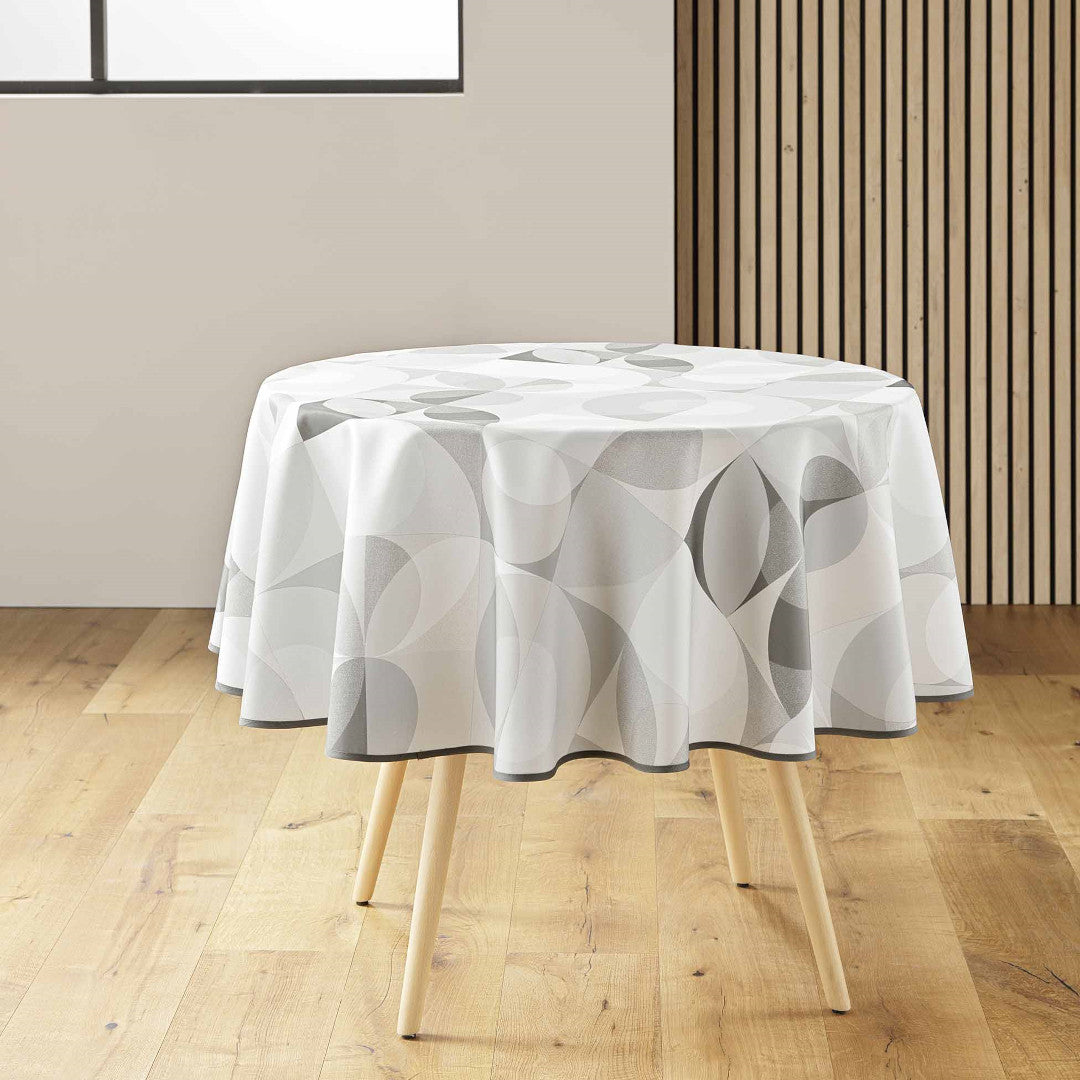 Tessouro Natural rund duk med geometrisk grått mønster