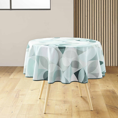 Tessouro Sage rund duk med myke grønne og grå geometriske mønstre