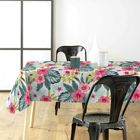 Textilia Bella White - Hvit voksduk med blomster og blader