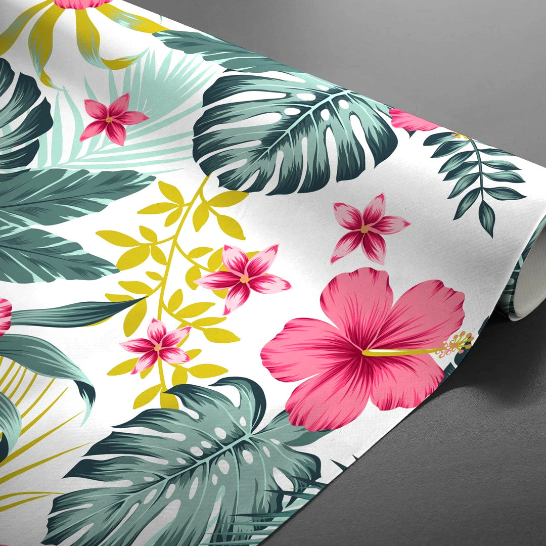 Textilia Bella White - Hvit voksduk med blomster og blader