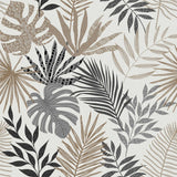 Gardenia voksduk med tropiske blader, grå/beige/brun