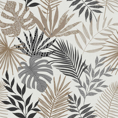 Gardenia voksduk med tropiske blader, grå/beige/brun