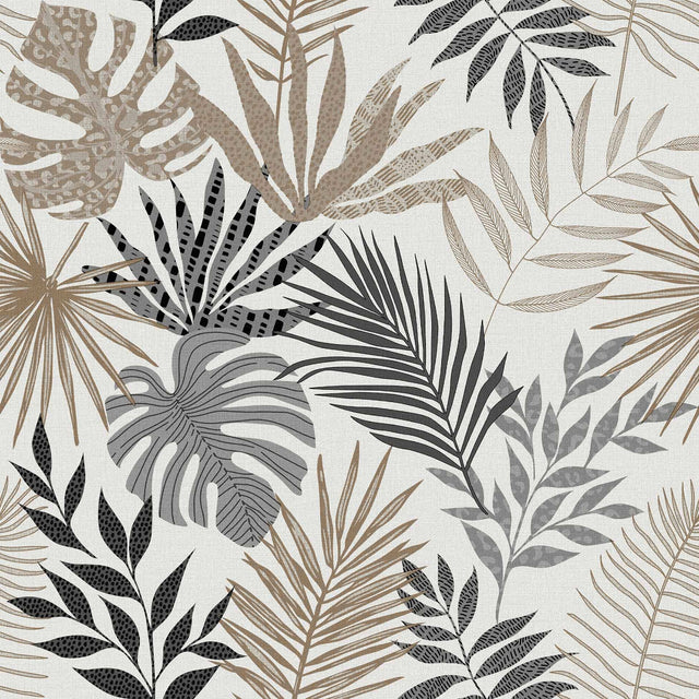 Gardenia voksduk med tropiske blader, grå/beige/brun