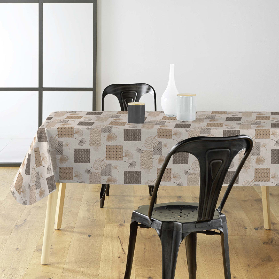 Textilia Glitter Rialto – Voksduk med blader og firkanter, i miljø