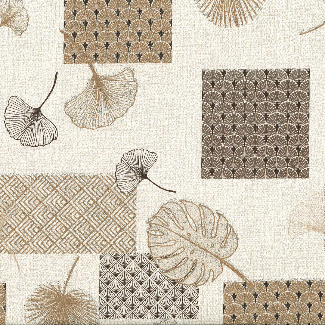 Textilia Glitter Rialto – Voksduk med blader og Art Deco-inspirerte firkanter