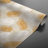 Textilia Glitter Sarina – Voksduk vakre fjær i sølv‑ og guldeffekt, rullet