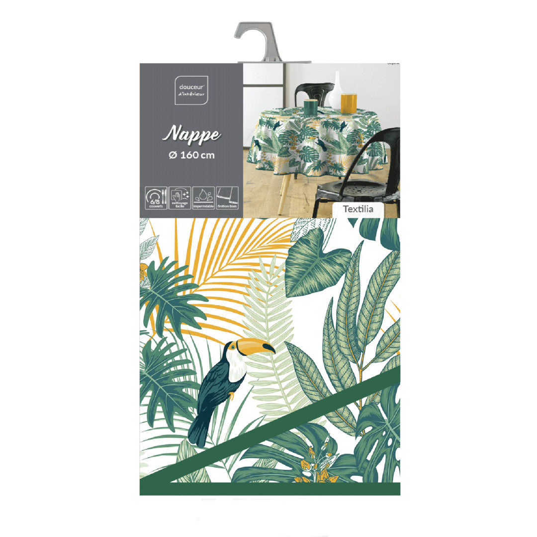 Textilia Guyana – Rund voksduk med blader Ø 155 cm, innpakning