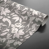 Rullet Textilia Miosotis Grey voksduk med blader og grå hørlook