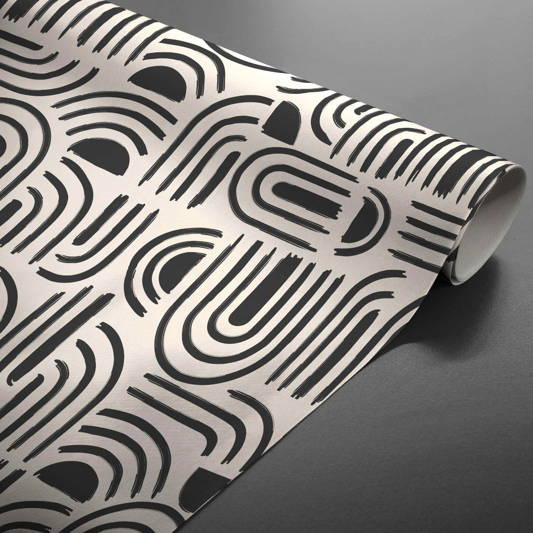 Rullet Textilia Pandorine Sort voksduk med grafisk svart mønster