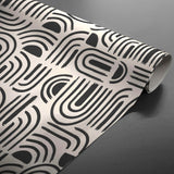 Rullet Textilia Pandorine Sort voksduk med grafisk svart mønster
