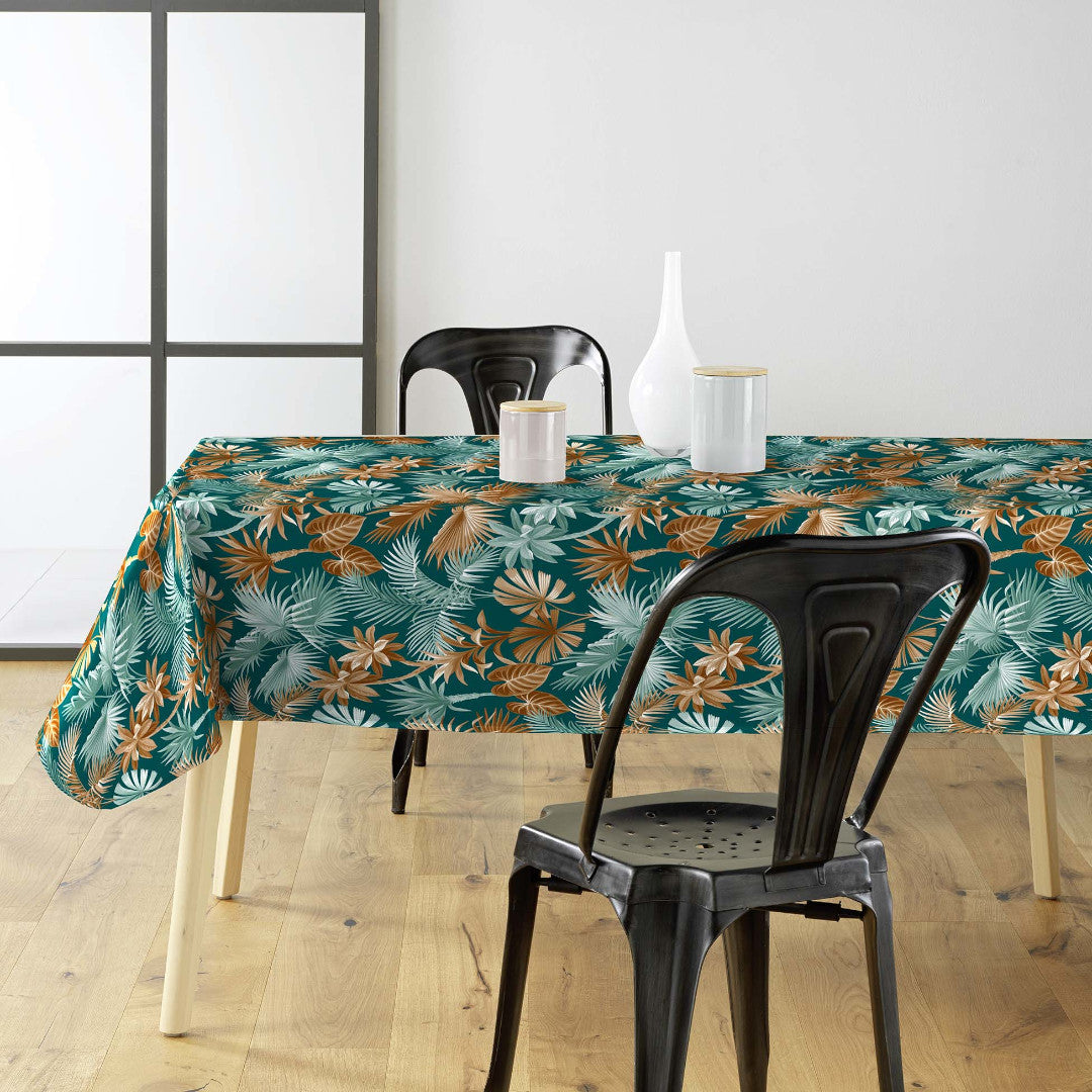Textilia Riviera Green – Voksduk med flotte tropiske blader, i miljø