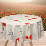 Textilia Sisteron – Lys grå/beige voksduk med valmuer og lavendel