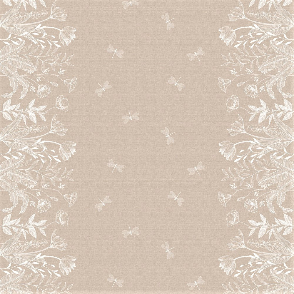 Textilia Fleurs White – Voksduk i hessianlook med hvite blomster og sommerfugler