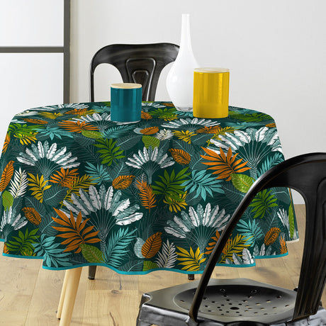 Textilia Panazio - Rund voksduk med palmeblader, Ø 155 cm