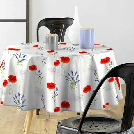 Textilia Sisteron – Rund voksduk med valmuer og lavendel Ø 155 cm