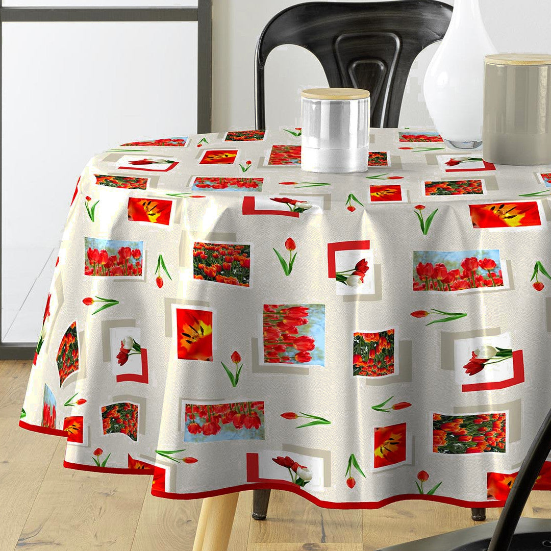 Tulipe - Rund voksduk med tulipaner, Ø 155 cm