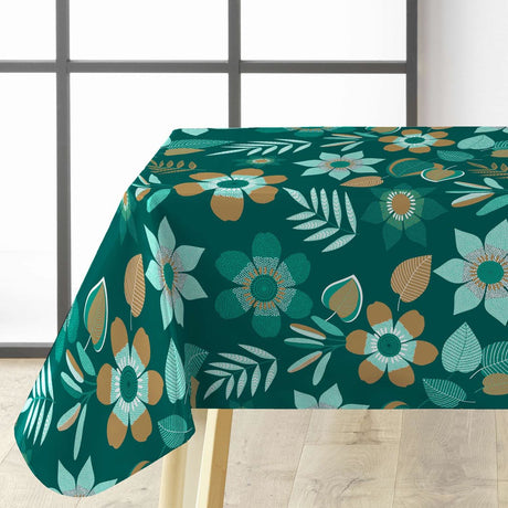 Vanda - Mørkegrønn voksduk med blomster og blader, hjørnebilde