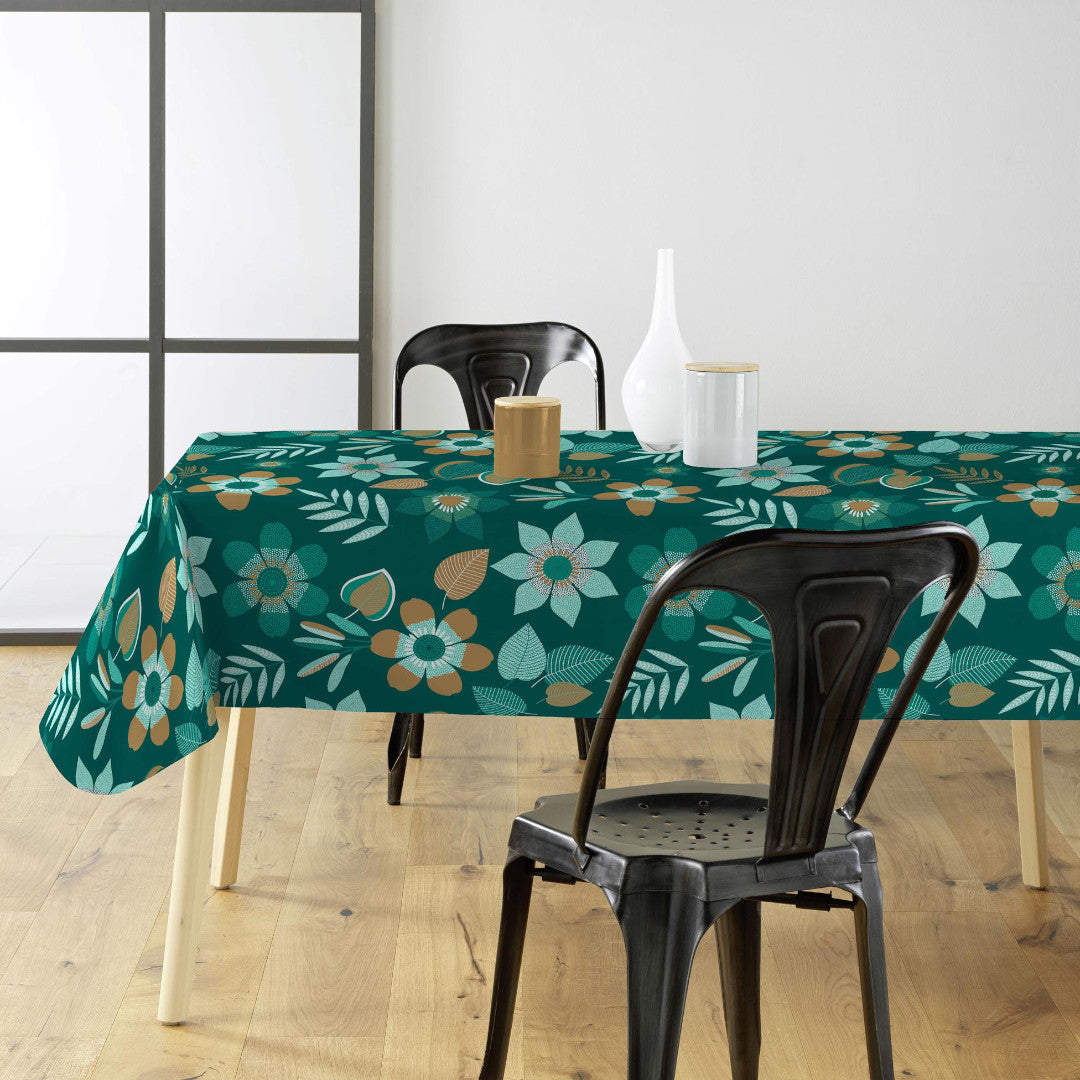 Vanda - Mørkegrønn voksduk med blomster og blader, miljø