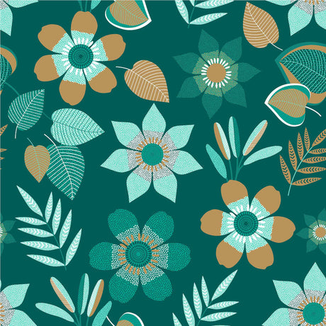 Vanda - Mørkegrønn voksduk med blomster og blader