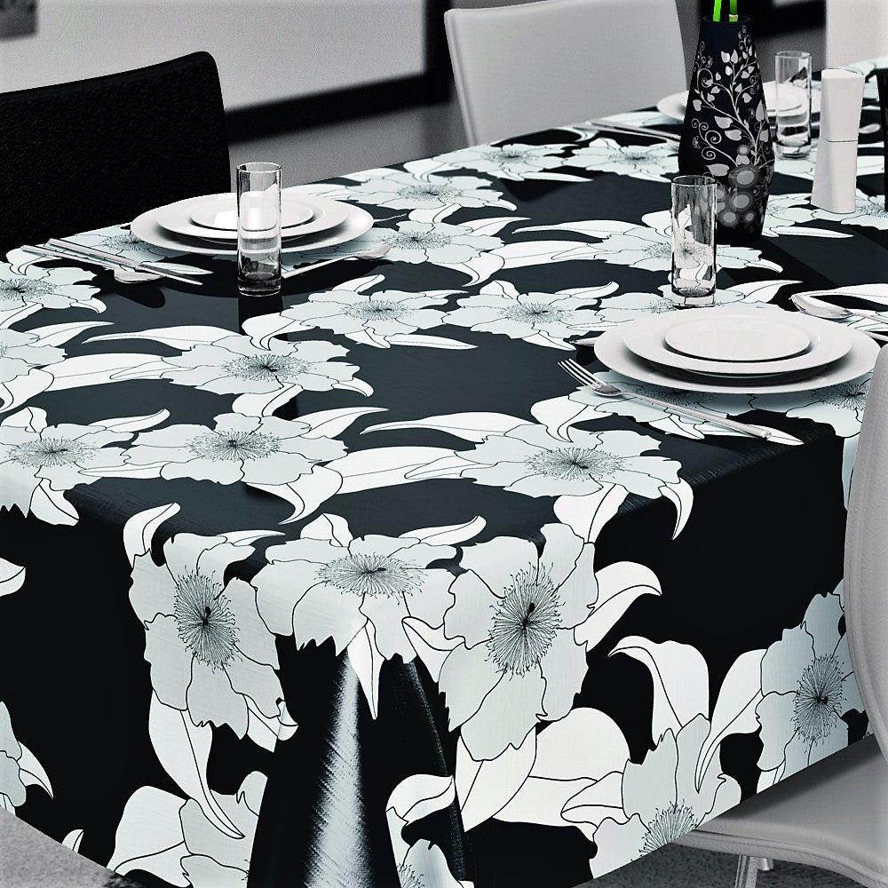 Vibi sort, voksduk med strekblomster