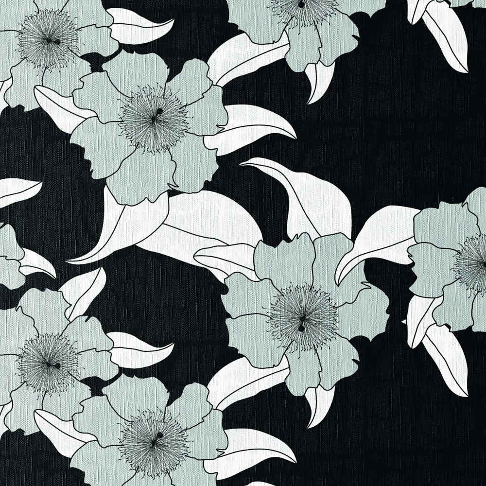 Vibi sort, voksduk med strekblomster