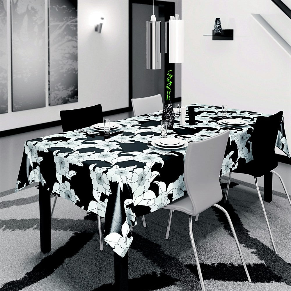 Vibi sort, voksduk med strekblomster