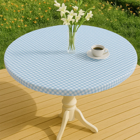 Vichy Petite Lys Blå - Runde voksduker med strikk