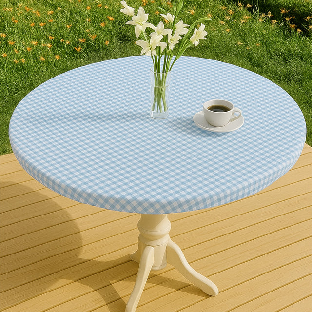 Vichy Petite Lys Blå - Runde voksduker med strikk