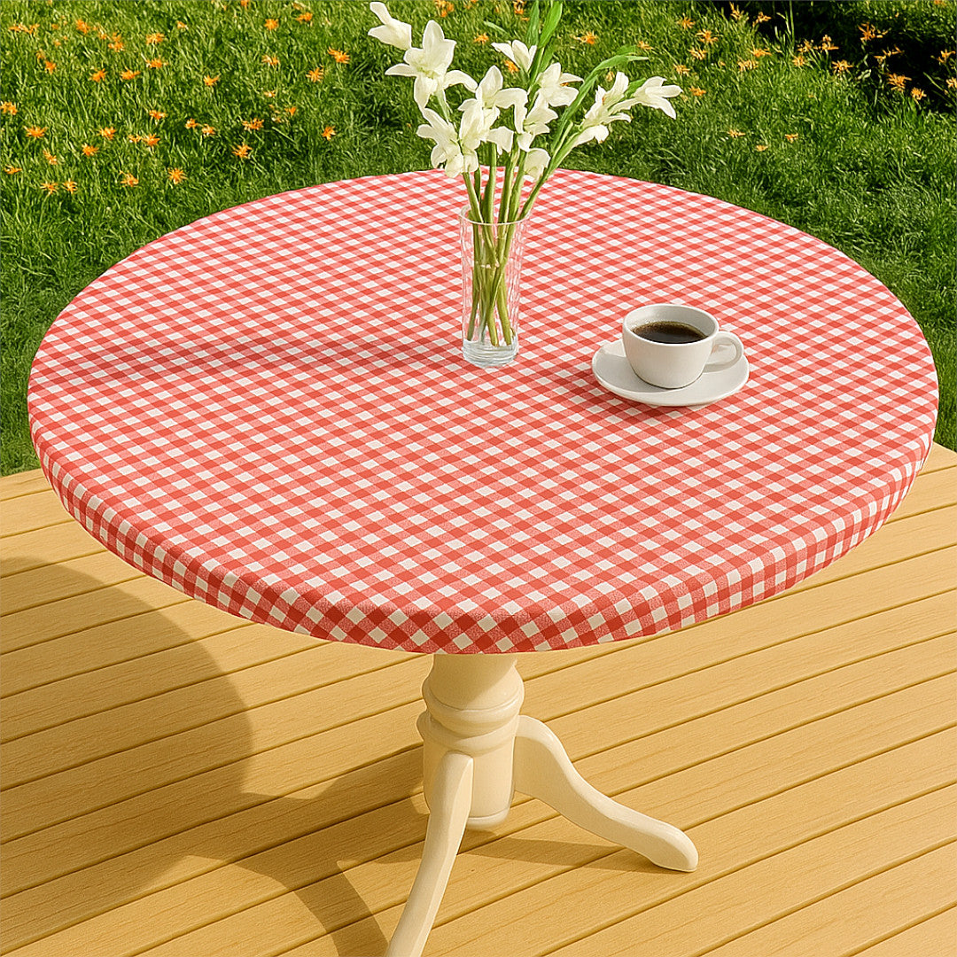 Vichy Petite Rød - Runde voksduker med strikk