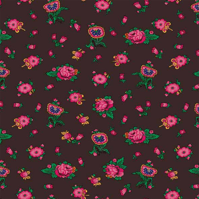 Vintage Blomster – Voksduk i brun med røde roser mønster