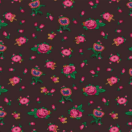 Vintage Blomster – Voksduk i brun med røde roser mønster