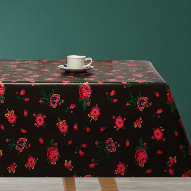 Vintage Blomster – Voksduk i brun med røde roser