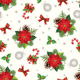 Nærbilde: Vinterhvit Jul voksduk med julestjerner