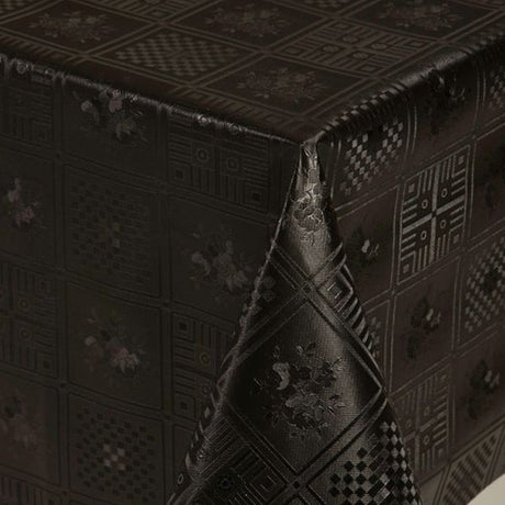 Sort voksduk med roser i preget mønster, 140 cm bred