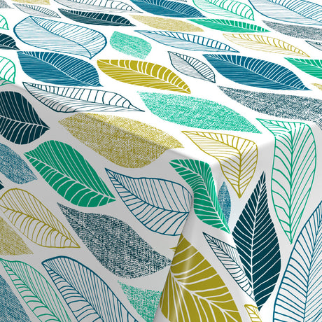 Cascade – Voksduk med struktur og blader i blå og grønne nyanser